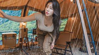 ️ CAMPING IN THE RAIN WITH NEW BASE SHELTERㅣRAIN ASMR