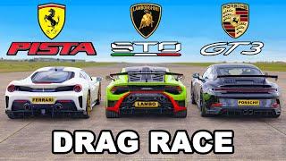 Lamborghini STO vs Ferrari Pista vs Porsche GT3: DRAG RACE