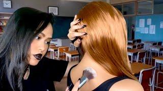 ASMR Goth Girl Plays With Your Hair + Back Scratch & Tracing (Rainy Day ️) Makeup, light gum rp