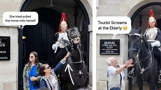 The King's Guard Said YES, and a Rude Tourist  SCREAMS 3x at ELDERLY at Horse Guards in London