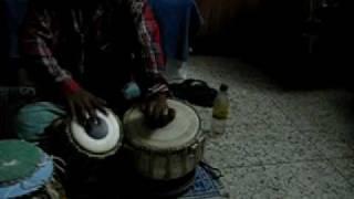 Subashish Bhattacharya giving me a brief demonstration of his tabla practice