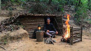 48 HOURS Bushcraft Camp | Building Survival Earth Shelter in the Forest