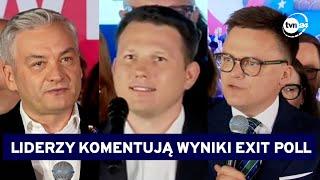 Mentzen, Hołownia i Biedroń przemawiali w sztabach swoich partii @TVN24