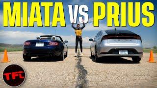 Can The New (FAST) Toyota Prius Beat a Mazda Miata In a Drag Race, Roll Race, and Handling Test?