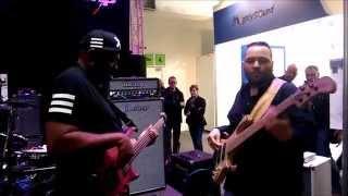 andrew gouche & nikos velikis jam at tecamp booth musikmesse 2015