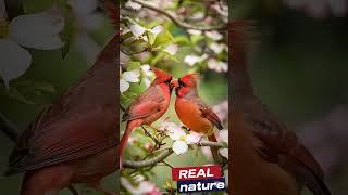 Romantic Cardinals: Lovebirds on a Blossoming Tree
