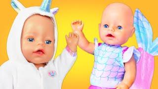 La bambola Baby Born vuole diventare una sirenetta. Bambole sirene. Giochi per i bambini piccoli