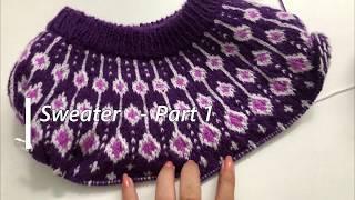 Knitting amazing double color sweater in circular needle Top Down Sweater  Part 1