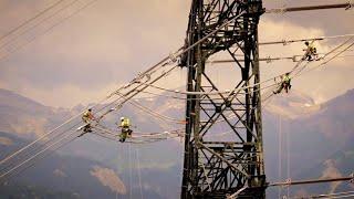 Amazing construction of high voltage power lines