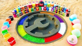 How to make Gear Wrench Icon with Cement, Rainbow Orbeez, Giant Coca Cola vs Mentos and Fanta Sodas