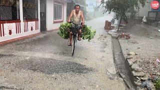 Windy and Rainy Day Walk through a Village with Pleasing Rain Sounds