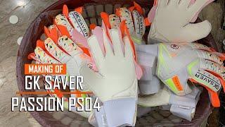 Making of GK Saver Passion PS04 goalkeeper gloves. Stitching process football goalkeeper gloves