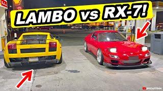 Lamborghini vs Mazda RX-7! 2 Step Flames, Highway Mobbing & Pure Sound