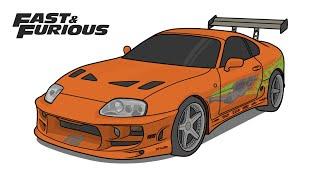 How to draw a TOYOTA SUPRA A80 from Fast and Furious / drawing Paul Walker's supra mk4 car