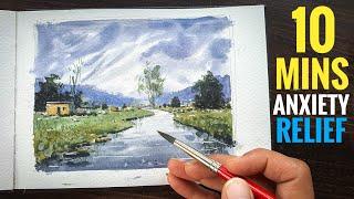 Peaceful Watercolor Timelapse  (Relaxing Music)