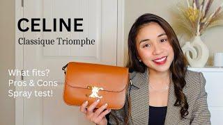 CELINE Classique Triomphe Bag review - What fits? Pros & Cons..Spray test!