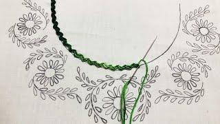 Boat Neckline Hand Embroidery For Kurtis and Shirts - Brazilian Embroidery Stitches For Beginners