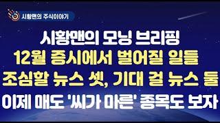 모닝 브리핑 - 12월 증시에서 벌어질 일들. 지수, 종목 각각 여기만 지키면 큰 변화 생긴다. 조심할 뉴스 셋, 기대 걸만한 뉴스는 둘. 매도세 씨가 마른 종목들 주목