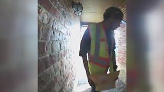 Video captures delivery man hiding package after seeing doormat message