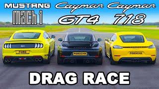 Ford Mustang Mach 1 v Porsche Cayman GT4 v 718: DRAG RACE