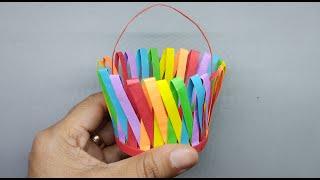 COLORFUL DIY BASKET MAKING | Handmade Basket | Crafts For School | Easy and Useful Craft Ideas