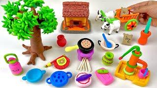 DIY How to make polymer clay miniature house, kitchen set, Bullock cart, Hand Pump, Tree | Dolliyon