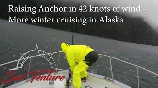 Cruising north in Alaska's winter - pulling up anchor in 42 knots of wind - all in a days fun.  EP89