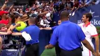 Roger Federer saves kid from getting crushed by crowd @ US Open 2015