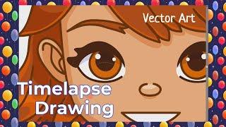 [35] Timelapse drawing of a cute cartoon girl in vector