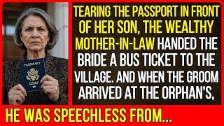 Tearing the passport in front of her son, the wealthy mother-in-law handed the bride a bus ticket...