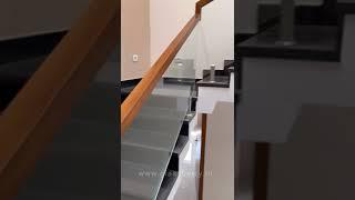 Glass hand railing / staircase with glass and teak wood  #glassrailing #staircase #staircaserailing