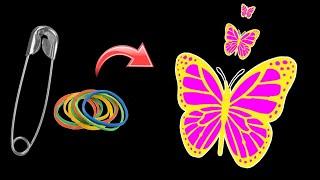 How to make flying butterfly with safety pin, rubber band and paper - Flying butterfly paper craft