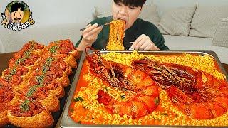 ASMR MUKBANG 직접 만든 킹블랙타이거새우 열라면 김밥 김치 유부초밥 먹방! RAMYEON & KIMBAP MUKBANG EATING SOUND!