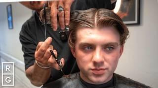 Guy with THICK Hair Gets SCISSOR & RAZOR Cut (Medium Length Haircut to GROW OUT Long Hair)