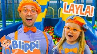 Blippi & Layla Have a Slide Race in an Indoor Playground! | Blippi Full Episodes
