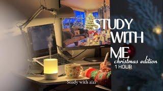 Study With Me For 1 Hour: Christmas Edition | Late Night Vibes | Piano Music + Holiday Ambiance