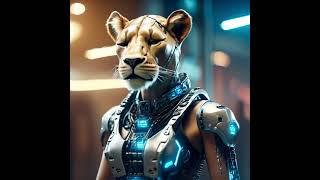 Anthropomorphic lioness with cybernetic enhancements, wearing a tank top #ai #appypie #video