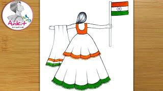 Independence Day Drawing Easy Steps / How to draw 15 august Drawing Easy Step / Girl Drawing / art