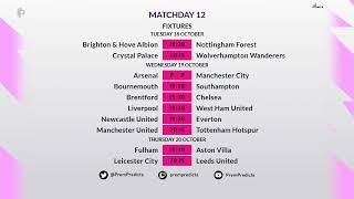 Premier League Fixtures - Matchday 12 2022//23