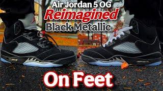 Reimagined Jordan 5 Black Metallic - On Feet Look with Both Lace Options