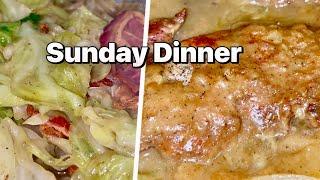 Cooking Sunday Dinner: Smothered Fried Ribs , Steamed Cabbage &  Baked Macaroni and Cheese