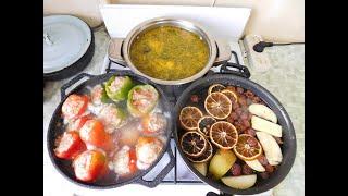 Готовим вкусный обед из трех блюд! Рыбный суп, фаршированный перец и вкуснейший компот...