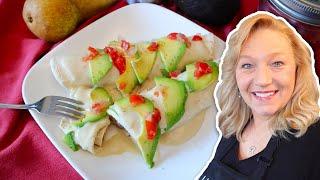 Plant Based Chicken Enchiladas with Creamy White Enchilada Sauce | Soy-Free Oil-Free Recipe