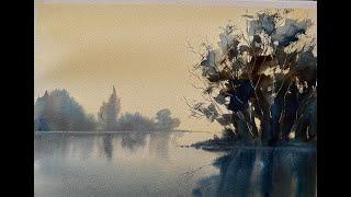 Paint Loose MISTY REFLECTIONS, Simple Watercolor Landscape Painting Lois' Watercolour Tutorial Demo