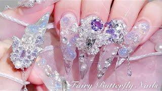 sub) Water Droplets, Butterfly Nails/Korean Nails / Nail art / Self-nails / ASMR