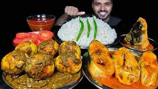 Eating Spicy Palak Anda Curry with Rice | Fatty Fish Curry, Tomato & Gravy Mukbang