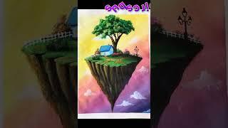 How to paint flying Island ll beautiful acrylic painting for beginners ll #youtubeshorts ll  #shorts