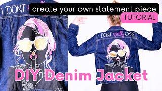 Upcycling TUTORIAL-  DIY Jean Jacket Painting Tutorial : Paint your own statement designer Denim