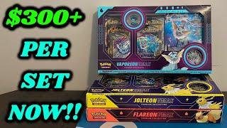 These EEVEELUTION PREMIUM COLLECTION BOXES are going for $300+ PER SET!! (pokemon card opening)