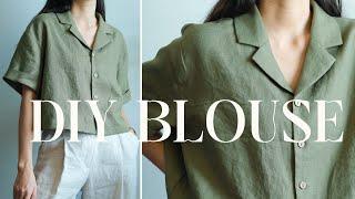 DIY notch collar blouse | short sleeve lapel collar top